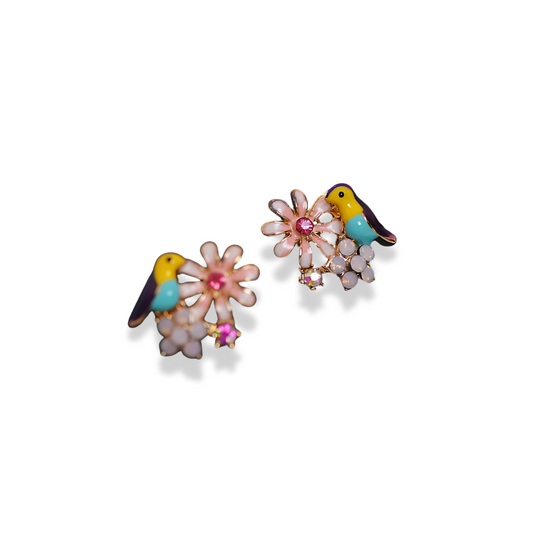 Gänseblümchen-Vogel-Charm-Ohrringe